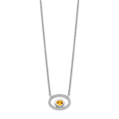 14K Weißgold Oval Citrin und Echt Diamant 18 Zoll. Halskette