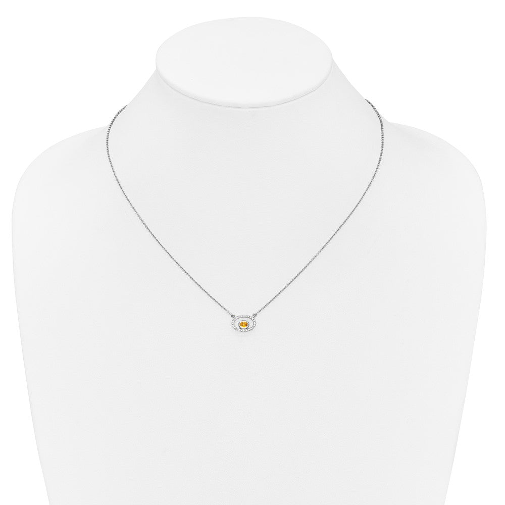 14K Weißgold Oval Citrin und Echt Diamant 18 Zoll. Halskette