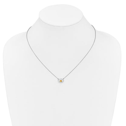 14K Weißgold Oval Citrin und Echt Diamant 18 Zoll. Halskette