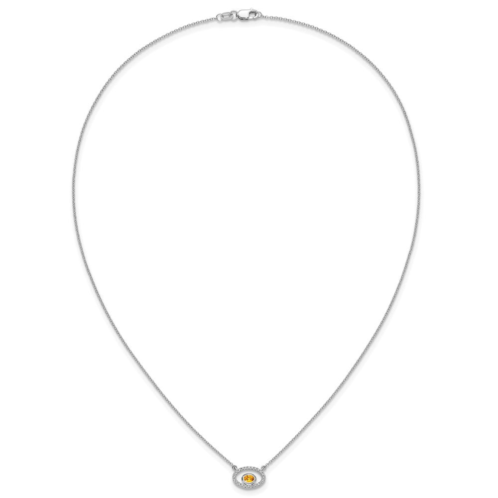 14K Weißgold Oval Citrin und Echt Diamant 18 Zoll. Halskette