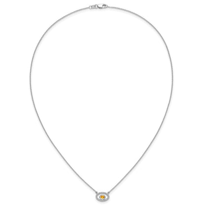 14K Weißgold Oval Citrin und Echt Diamant 18 Zoll. Halskette