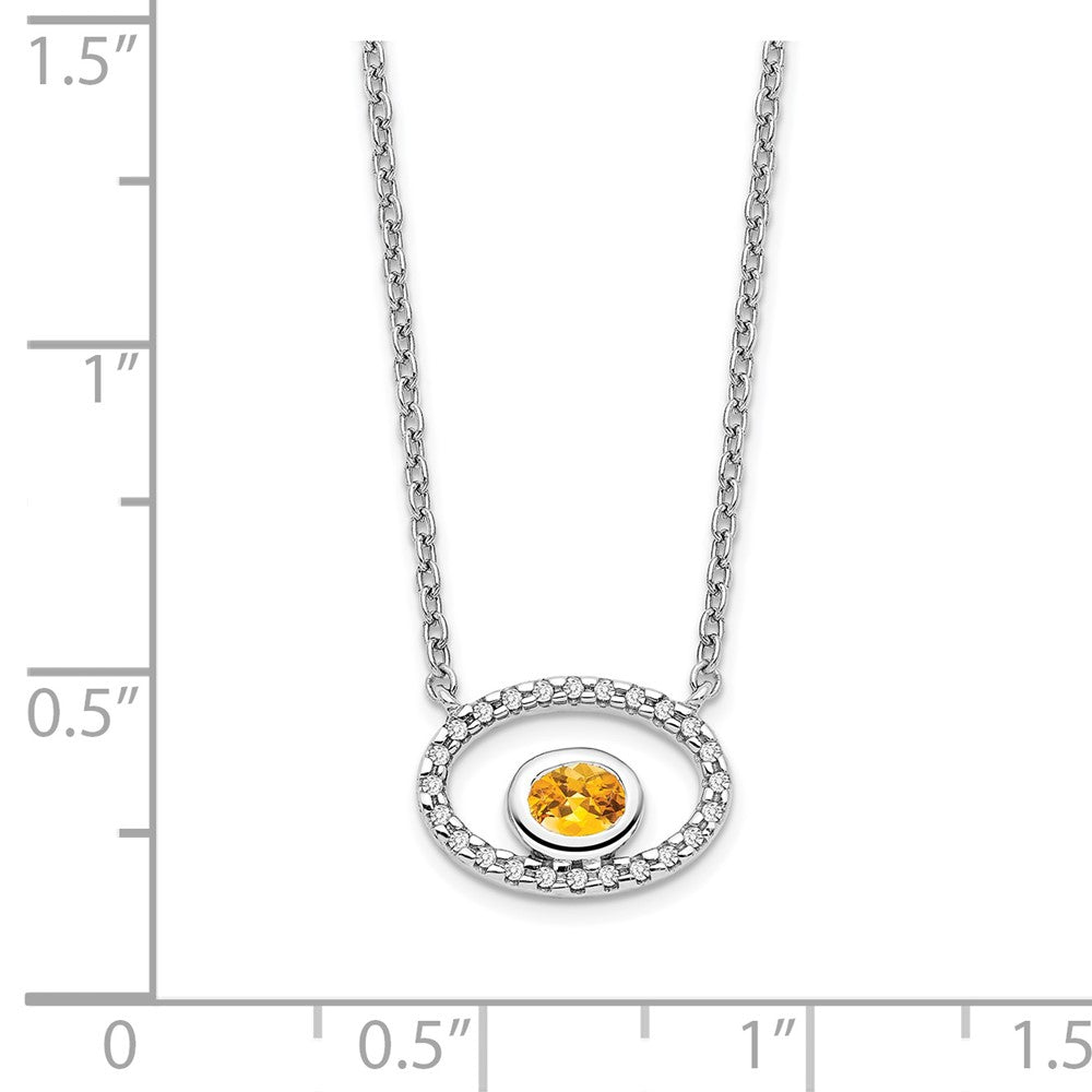 14K Weißgold Oval Citrin und Echt Diamant 18 Zoll. Halskette