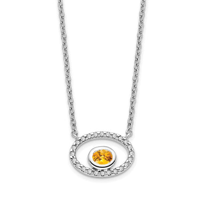 14K Weißgold Oval Citrin und Echt Diamant 18 Zoll. Halskette