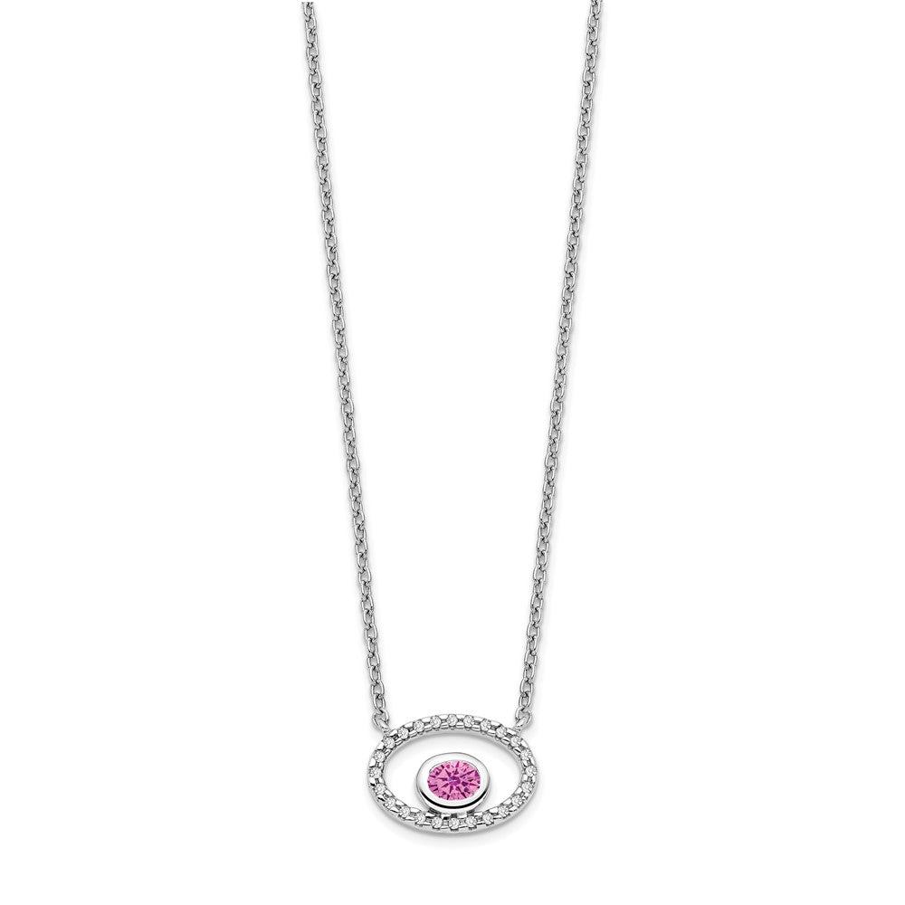 14K Weißgold Oval Erzeugt Rosa Saphir/real Diamant 18 Zoll. Halskette