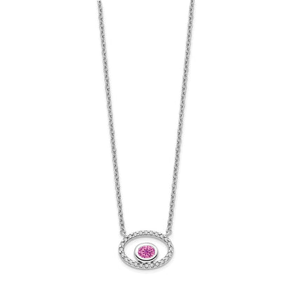 14K Weißgold Oval Erzeugt Rosa Saphir/real Diamant 18 Zoll. Halskette