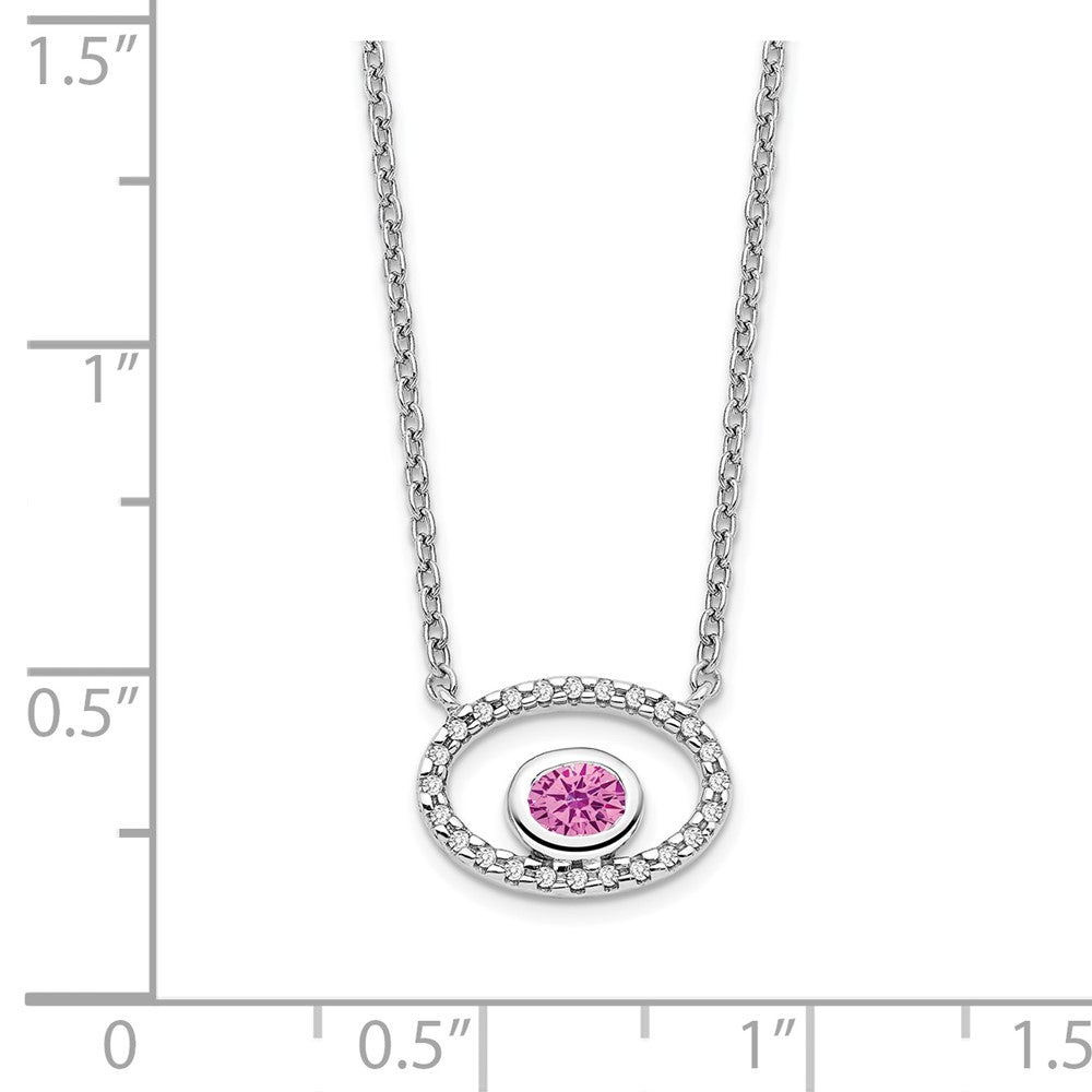 14K Weißgold Oval Erzeugt Rosa Saphir/real Diamant 18 Zoll. Halskette