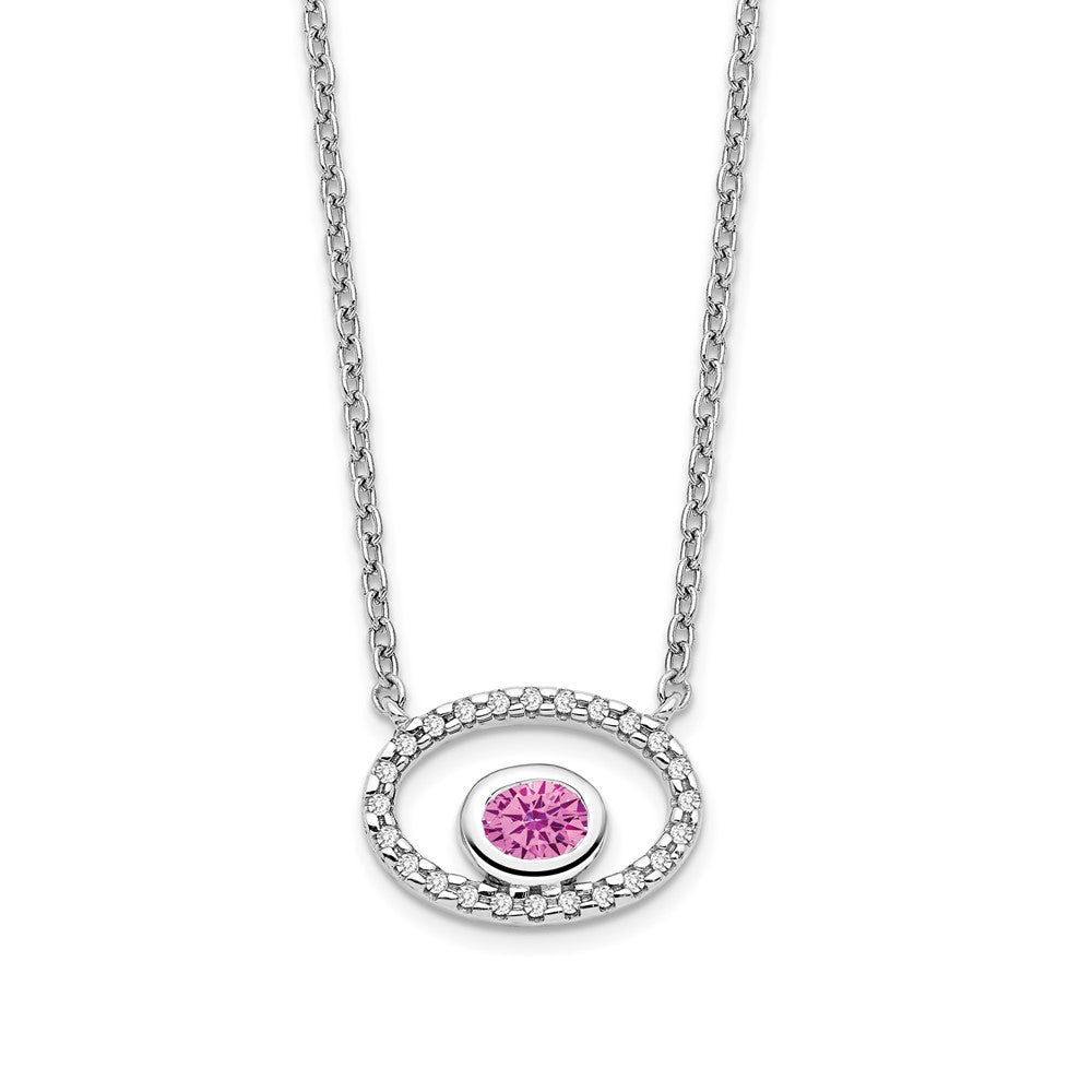 14K Weißgold Oval Erzeugt Rosa Saphir/real Diamant 18 Zoll. Halskette