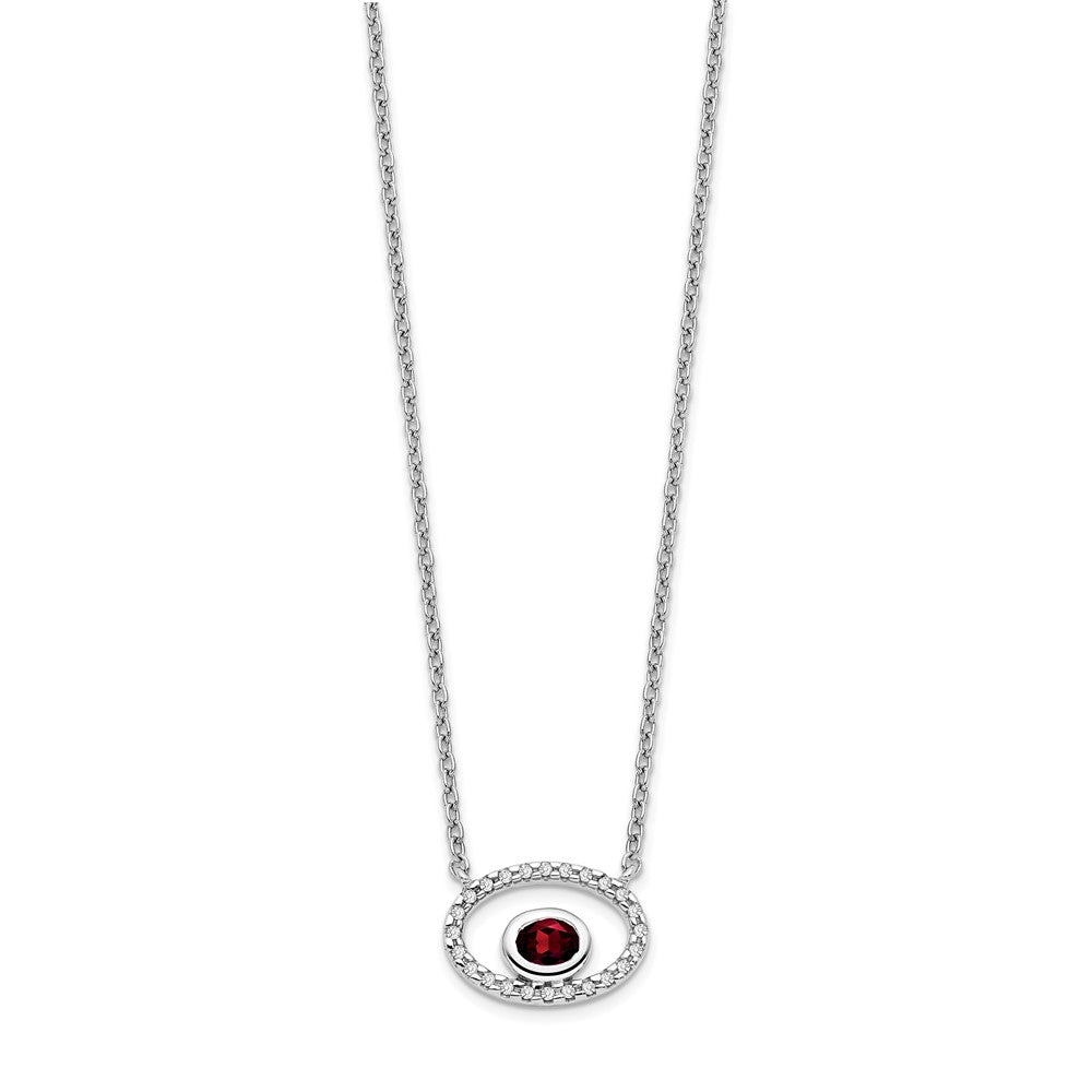 14K Weißgold Oval Granat und Echt Diamant 18 Zoll. Halskette