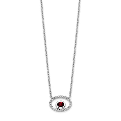 14K Weißgold Oval Granat und Echt Diamant 18 Zoll. Halskette