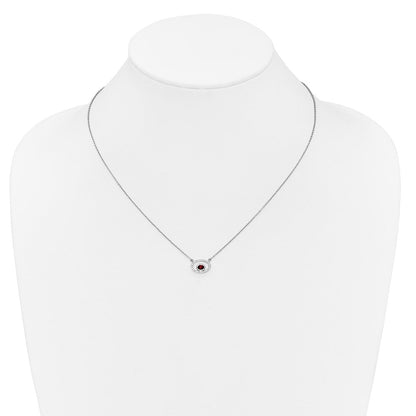 14K Weißgold Oval Granat und Echt Diamant 18 Zoll. Halskette