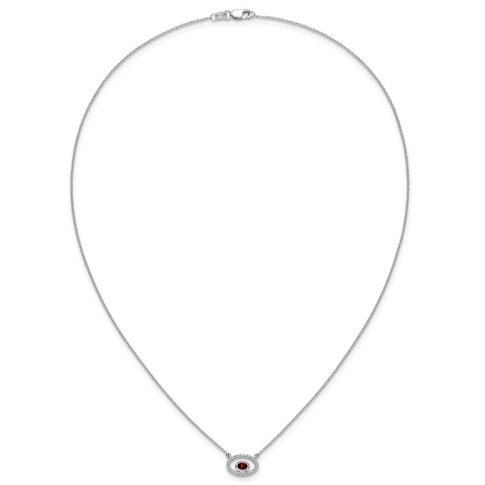 14K Weißgold Oval Granat und Echt Diamant 18 Zoll. Halskette