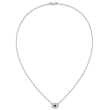 14K Weißgold Oval Granat und Echt Diamant 18 Zoll. Halskette