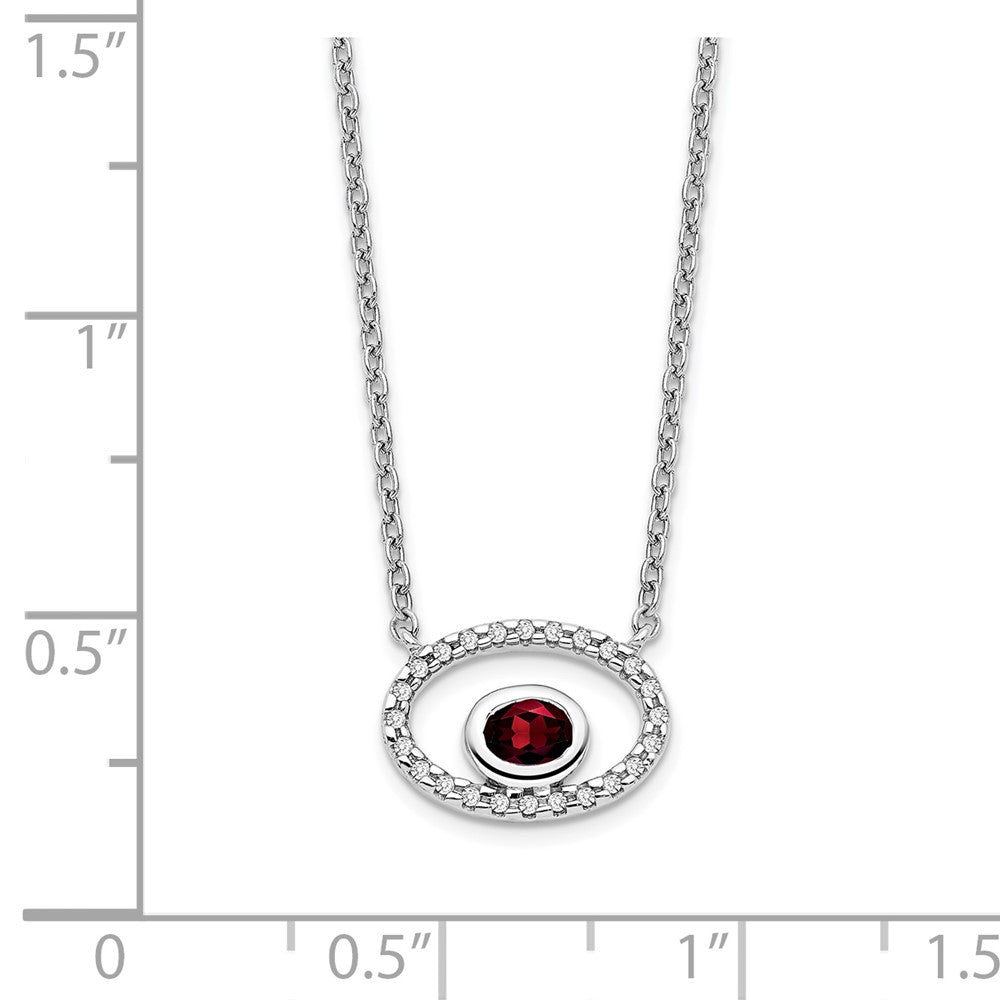 14K Weißgold Oval Granat und Echt Diamant 18 Zoll. Halskette