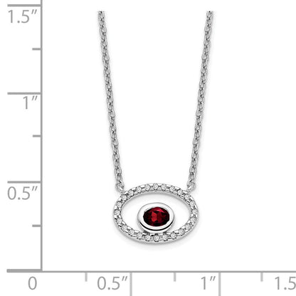 14K Weißgold Oval Granat und Echt Diamant 18 Zoll. Halskette