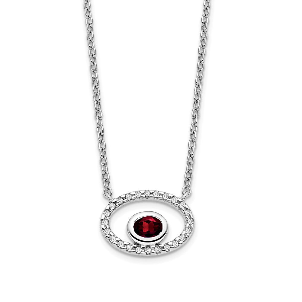14K Weißgold Oval Granat und Echt Diamant 18 Zoll. Halskette