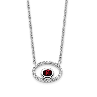14K Weißgold Oval Granat und Echt Diamant 18 Zoll. Halskette