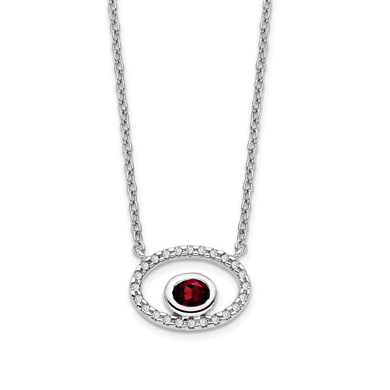 14K Weißgold Oval Granat und Echt Diamant 18 Zoll. Halskette