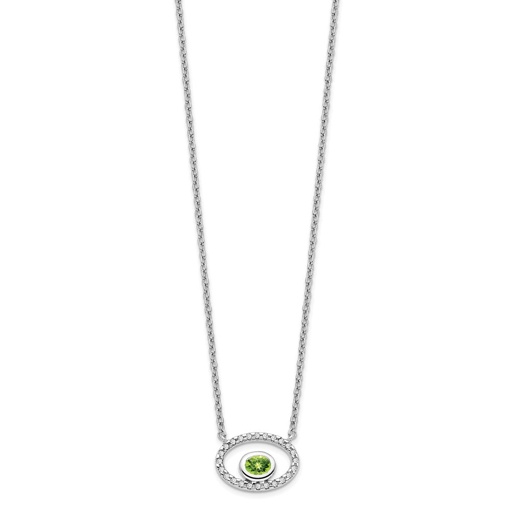 14K Weißgold Oval Peridot und Echt Diamant 18 Zoll. Halskette