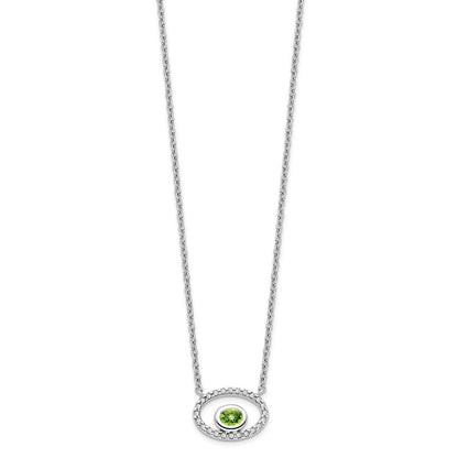 14K Weißgold Oval Peridot und Echt Diamant 18 Zoll. Halskette