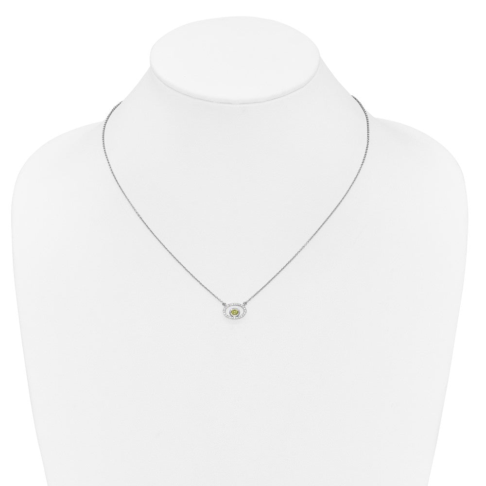 14K Weißgold Oval Peridot und Echt Diamant 18 Zoll. Halskette
