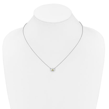 14K Weißgold Oval Peridot und Echt Diamant 18 Zoll. Halskette