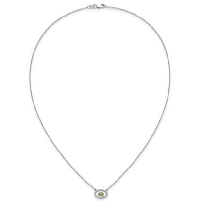 14K Weißgold Oval Peridot und Echt Diamant 18 Zoll. Halskette