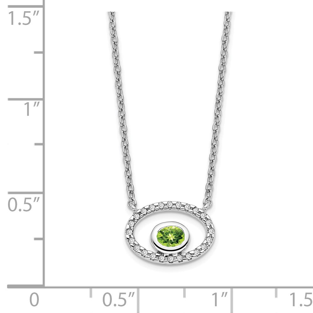 14K Weißgold Oval Peridot und Echt Diamant 18 Zoll. Halskette