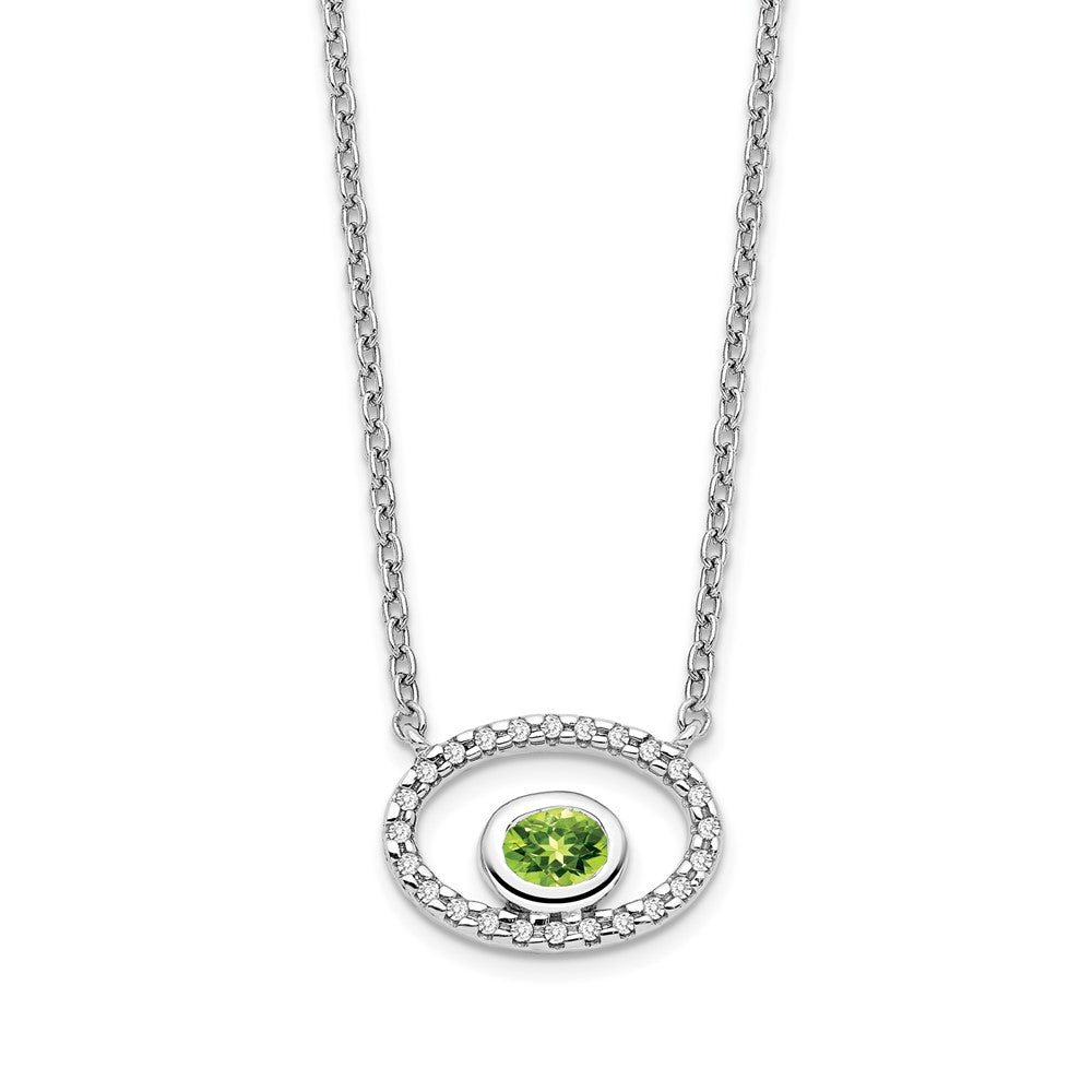 14K Weißgold Oval Peridot und Echt Diamant 18 Zoll. Halskette