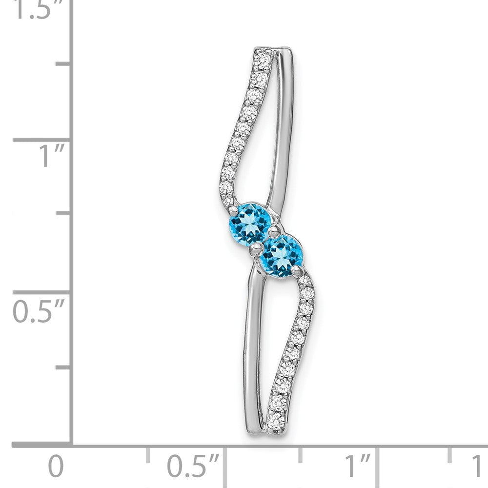 14K Weißgold Blautopas und Echt Diamant Kette Anhänger