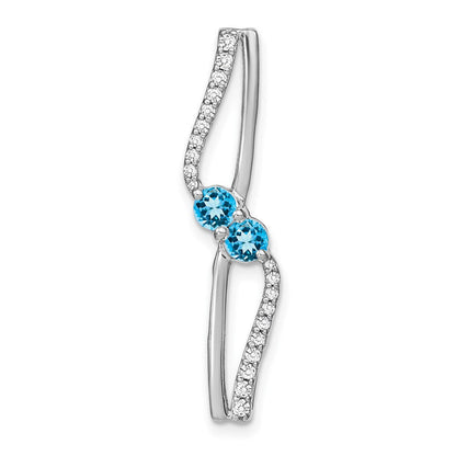 14K Weißgold Blautopas und Echt Diamant Kette Anhänger
