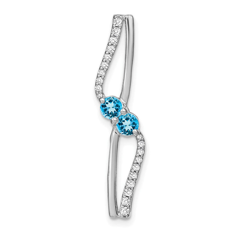 14K Weißgold Blautopas und Echt Diamant Kette Anhänger
