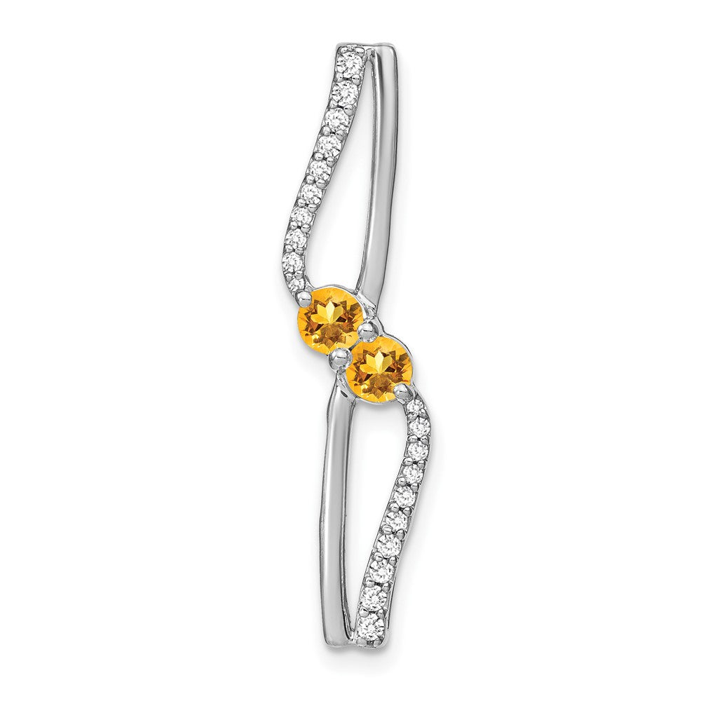 14K Weißgold Citrin und Echt Diamant Kette Anhänger