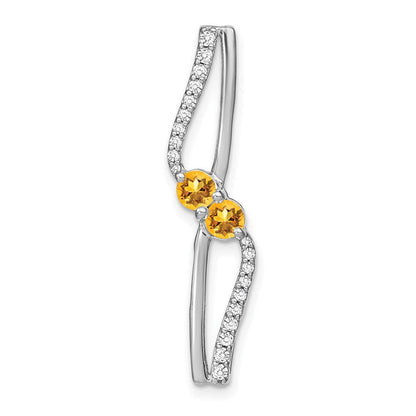 14K Weißgold Citrin und Echt Diamant Kette Anhänger