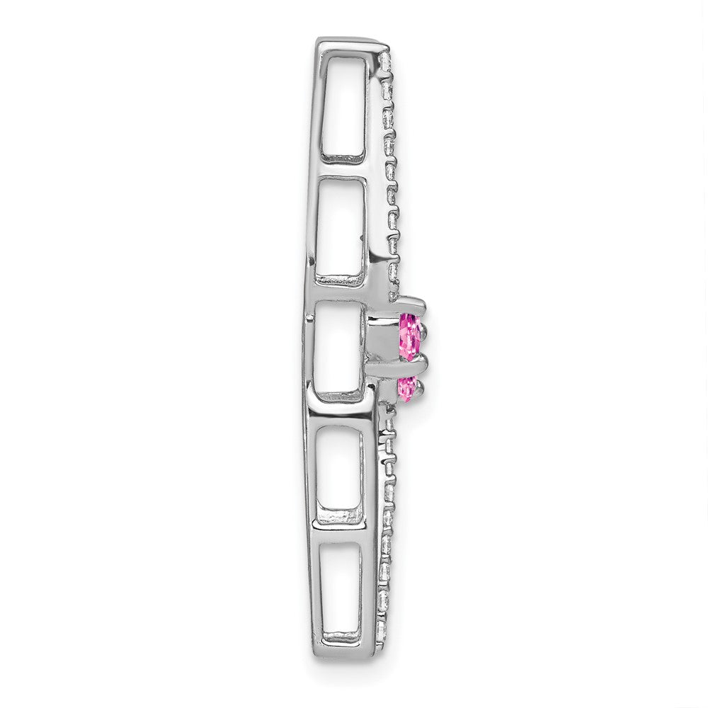 14K Weißgold Erzeugt Rosa Saphir und Echt Diamant Kette Anhänger