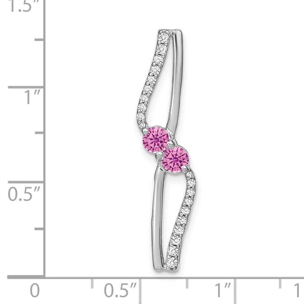 14K Weißgold Erzeugt Rosa Saphir und Echt Diamant Kette Anhänger