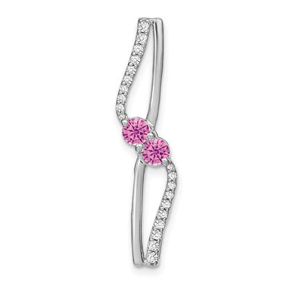 14K Weißgold Erzeugt Rosa Saphir und Echt Diamant Kette Anhänger