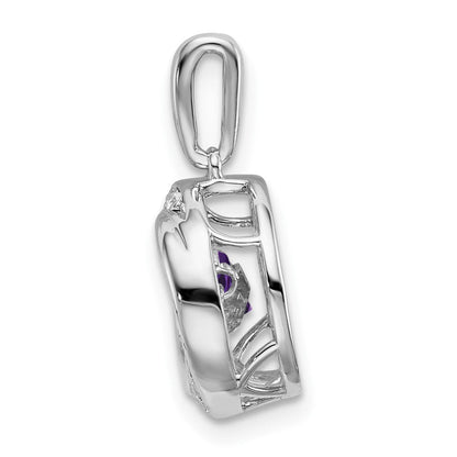 14K Weißgold Anhänger mit rundem Amethyst und echtem Diamant