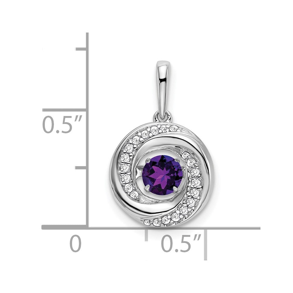 14K Weißgold Anhänger mit rundem Amethyst und echtem Diamant