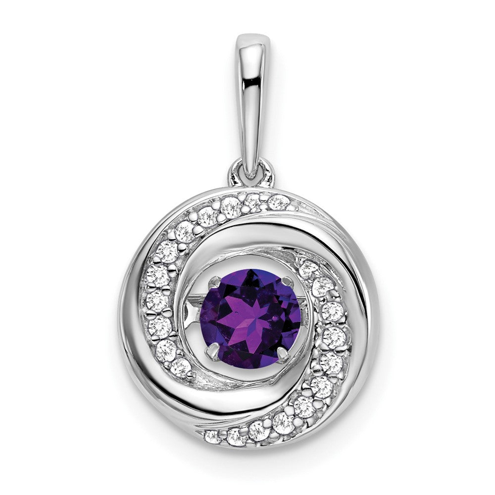 14K Weißgold Anhänger mit rundem Amethyst und echtem Diamant