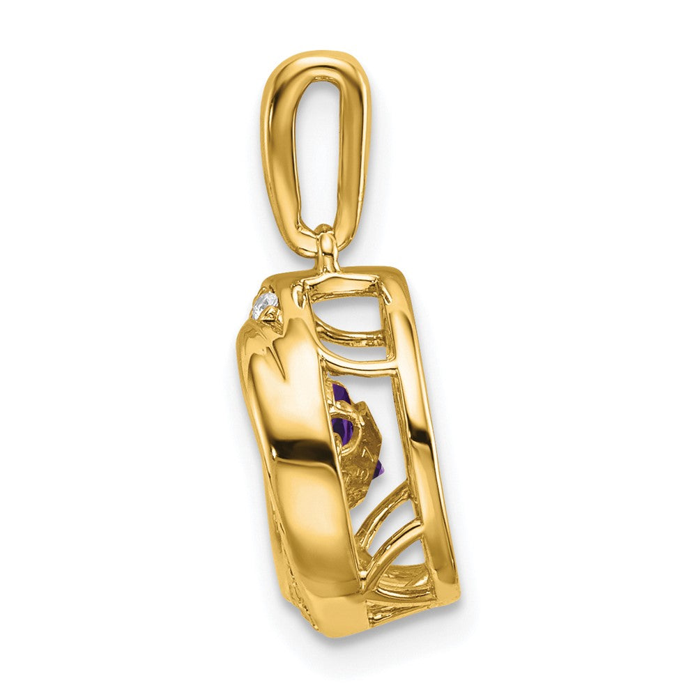 14K Gelbgold Anhänger mit rundem Amethyst und echten Diamanten