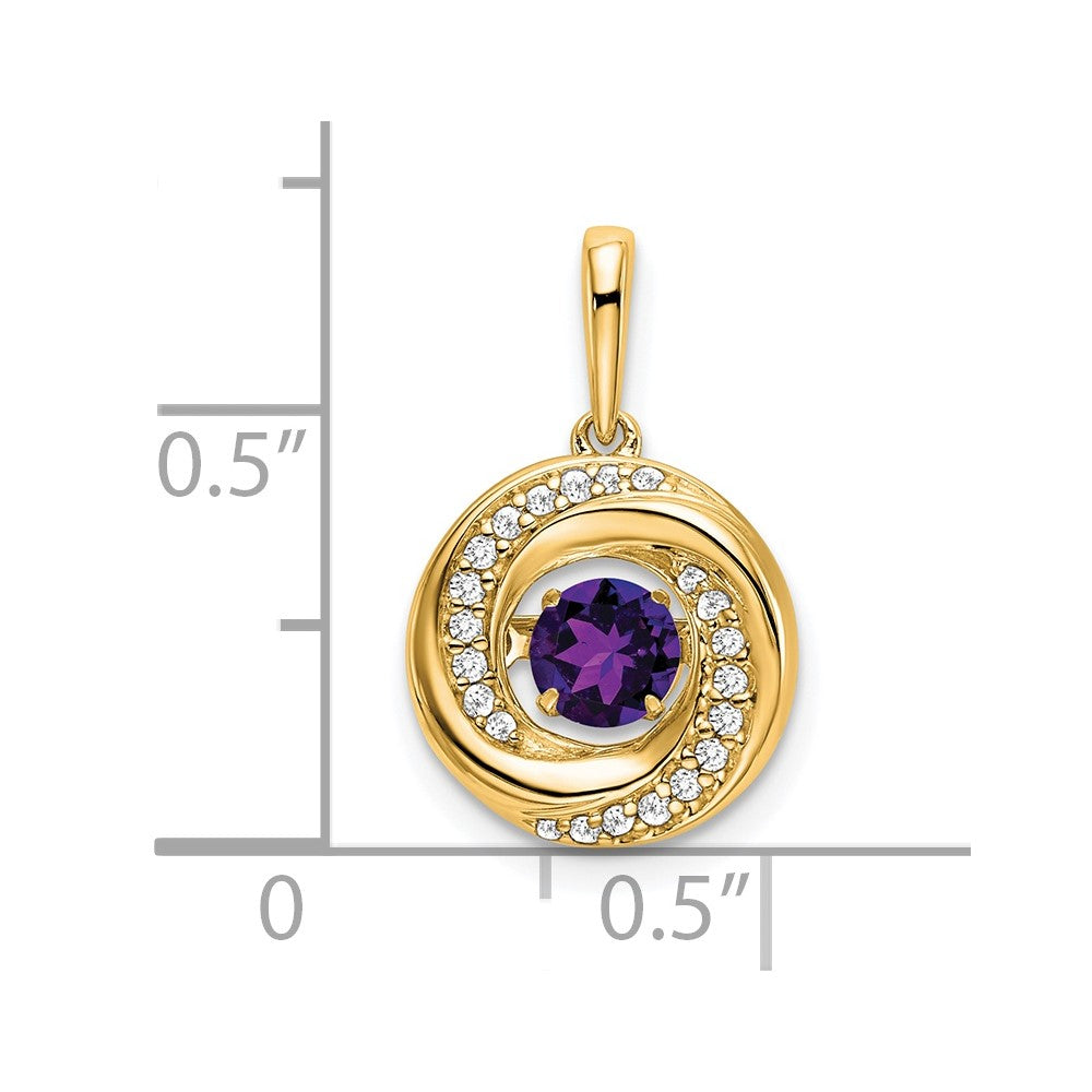 14K Gelbgold Anhänger mit rundem Amethyst und echten Diamanten