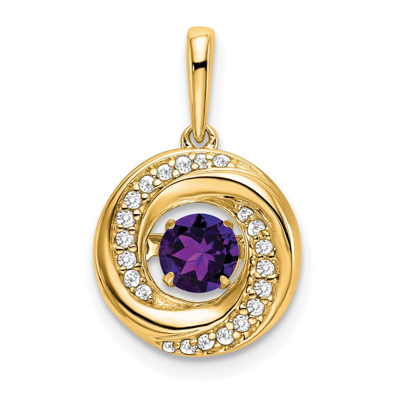 14K Gelbgold Anhänger mit rundem Amethyst und echten Diamanten