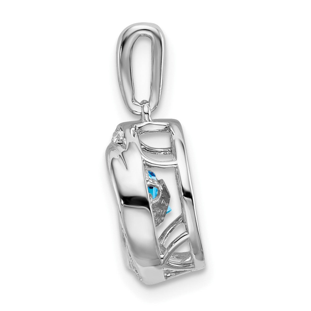 14K Weißgold Anhänger mit rundem Blautopas und echten Diamanten