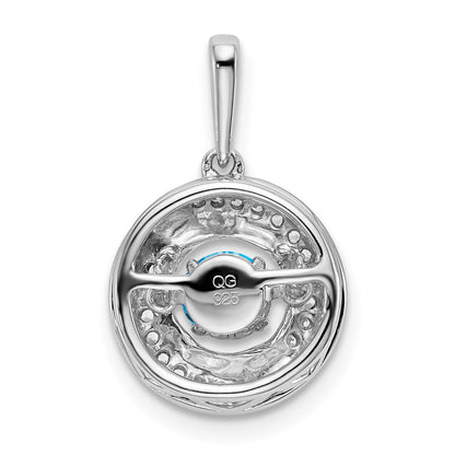 14K Weißgold Anhänger mit rundem Blautopas und echten Diamanten