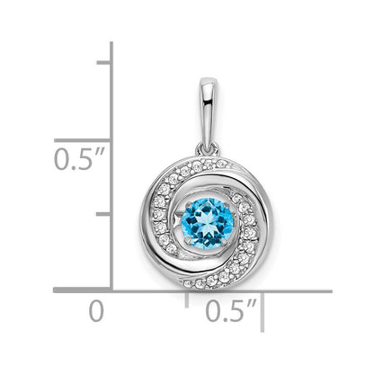 14K Weißgold Anhänger mit rundem Blautopas und echten Diamanten