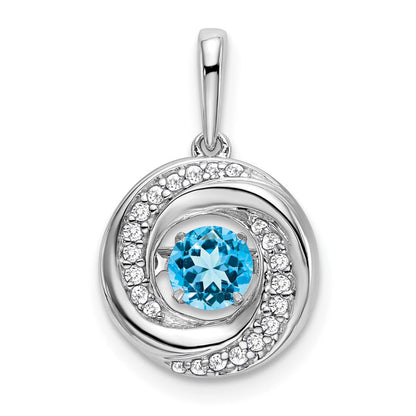 14K Weißgold Anhänger mit rundem Blautopas und echten Diamanten