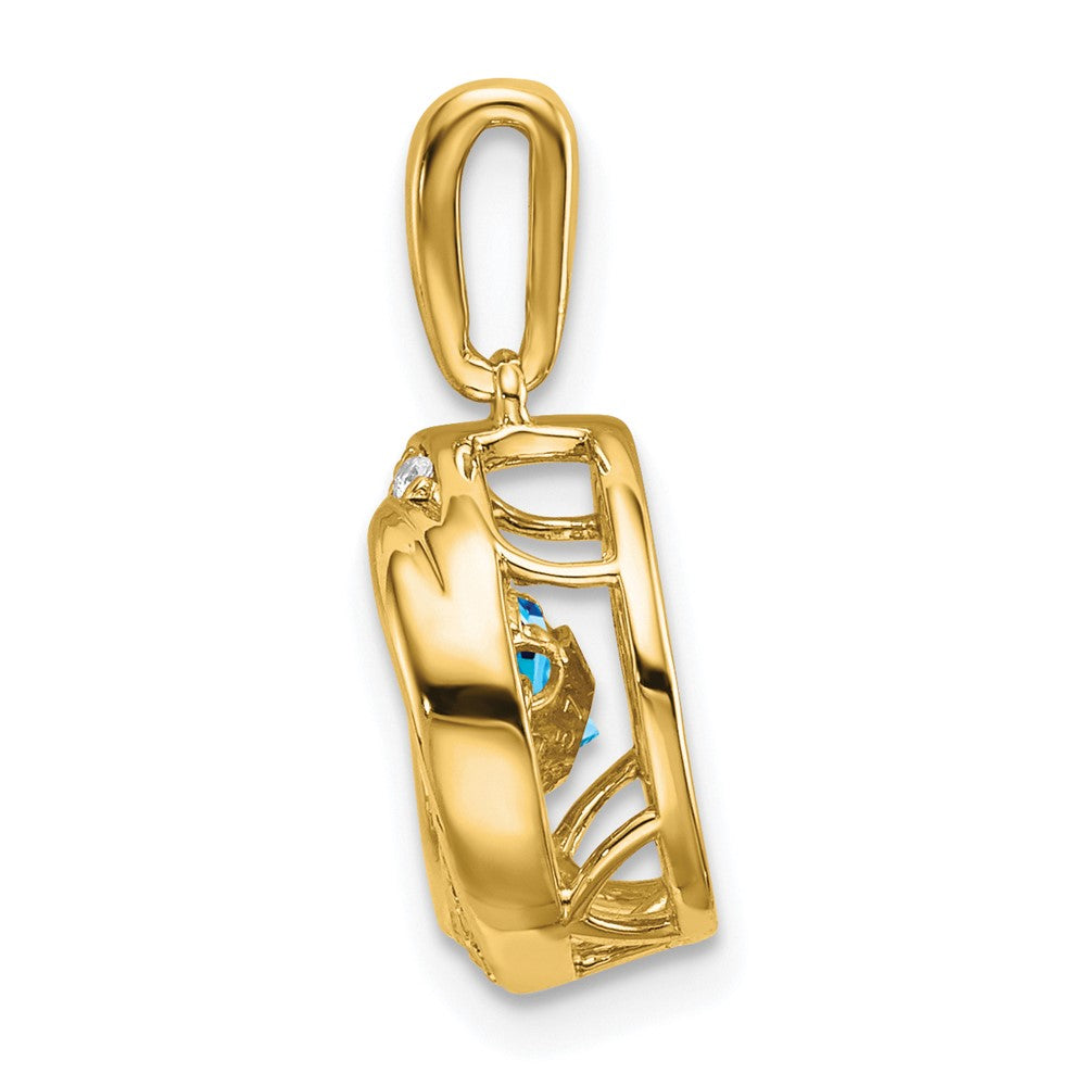 14K Gelbgold Anhänger mit rundem Blautopas und echten Diamanten