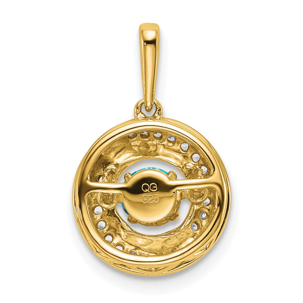 14K Gelbgold Anhänger mit rundem Blautopas und echten Diamanten
