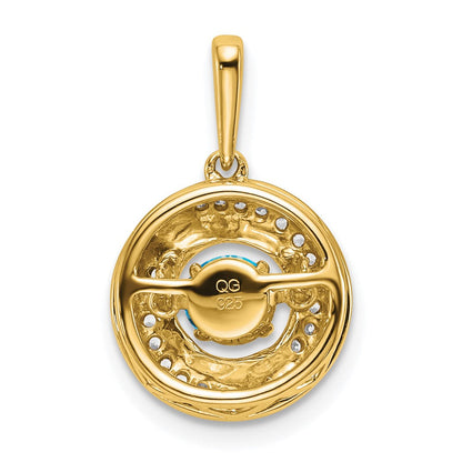 14K Gelbgold Anhänger mit rundem Blautopas und echten Diamanten