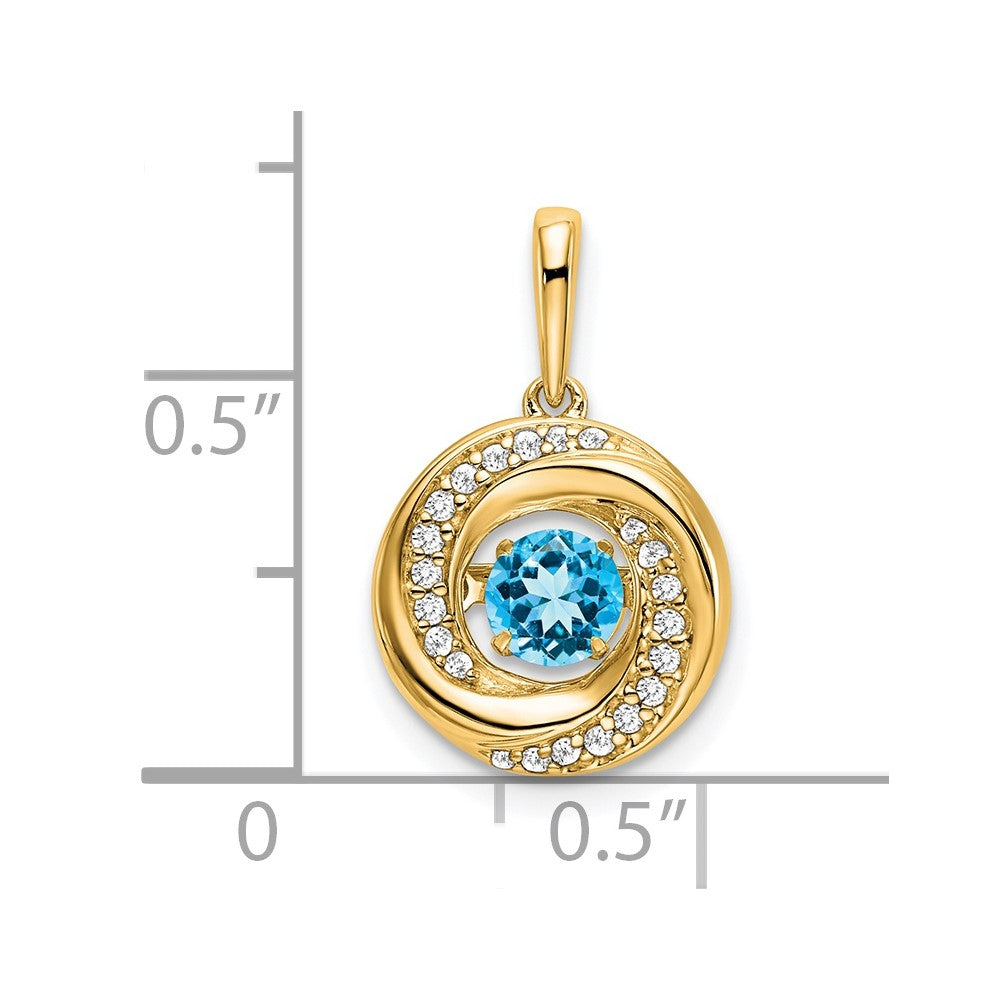14K Gelbgold Anhänger mit rundem Blautopas und echten Diamanten